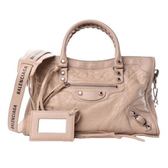 Balenciaga Handbags - Auth Balenciaga classic City Bag small Beige Leather Satchel Logo Strap Mirror